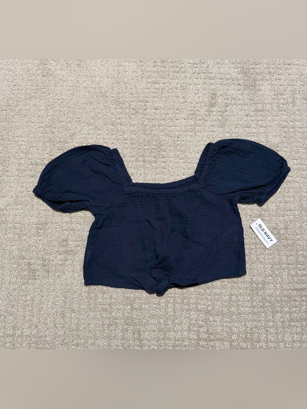 Kids New Blue Crepe Cropped Shirt Tie Front Size M